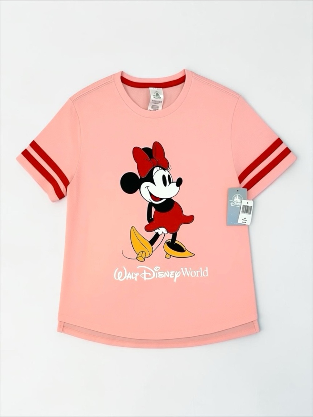 Disney Parks Minnie Mouse Pink Varsity Ringer Tee Walt Disney World XS NWT